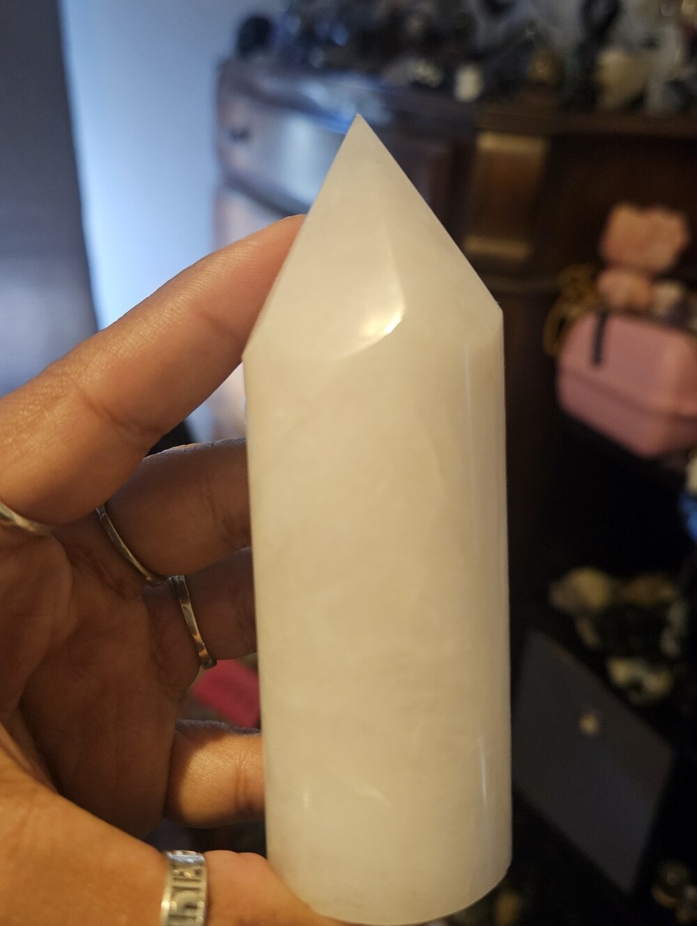 Pale Pink Rose Quartz Cylindrical Tower